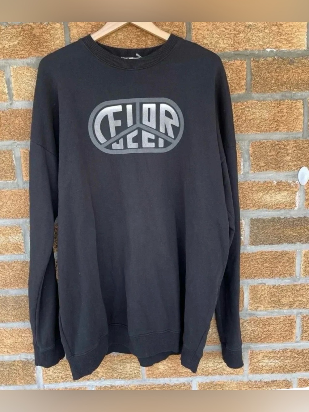 FIORUCCI Italy Vintage Graphic Crewneck Sweatshirt Large Black Streetwear Y2K